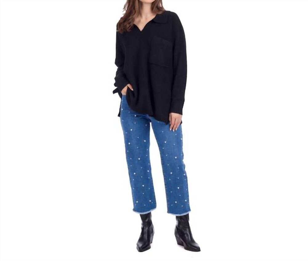 NEW MUDPIE noa collared sweater in black